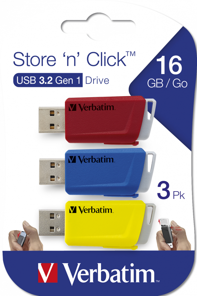 Clé USB USB Store 'n' Click 3 x 16 Go Rouge/ Bleu / Jaune