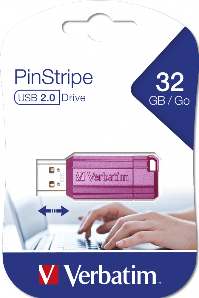 Micro-clé USB PinStripe de 32 Go rose fuchsia