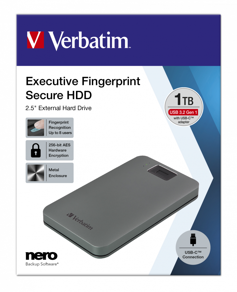 HDD Executive à empreinte digitale Disque dur portable USB-C™ 1To