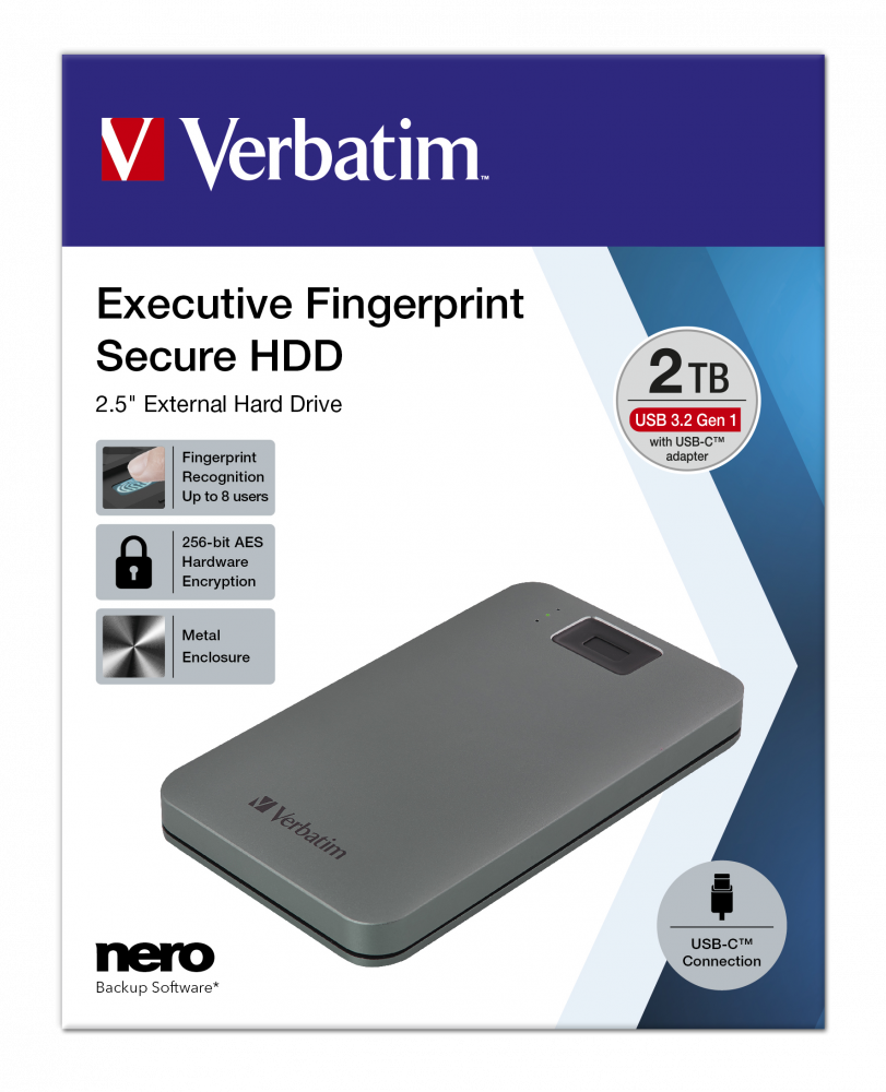 HDD Executive à empreinte digitale Disque dur portable USB-C™ 2To