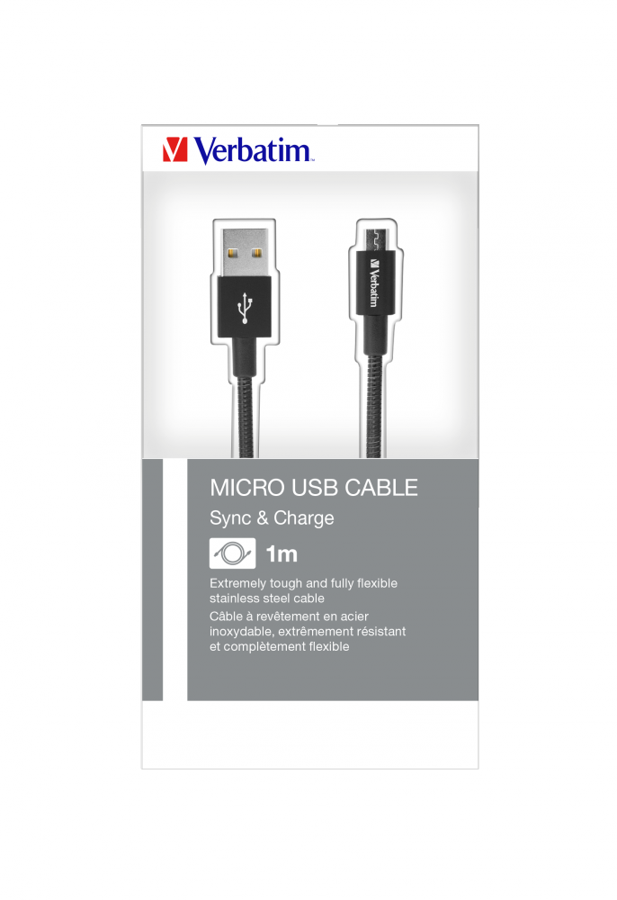 Câble Sync 'n' Charge Micro USB Acier inoxydable couleur NOIR