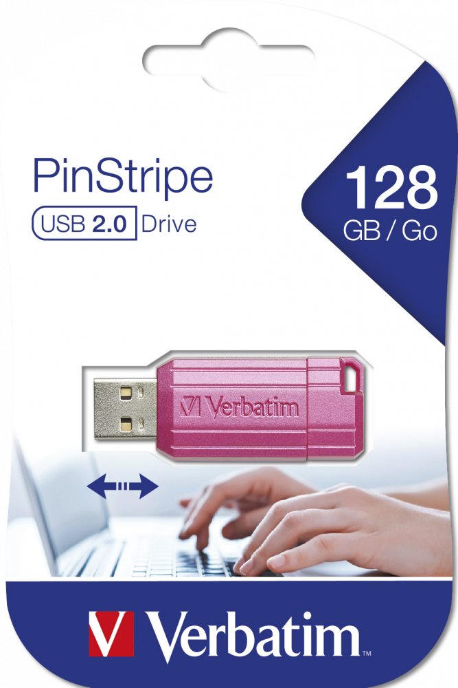 Micro-clé USB PinStripe de 128 Go rose fuchsia