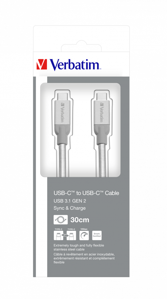 Câble Sync 'n' Charge USB 3.1 Gen 2 ARGENT 30cm, USB-C vers USB-C