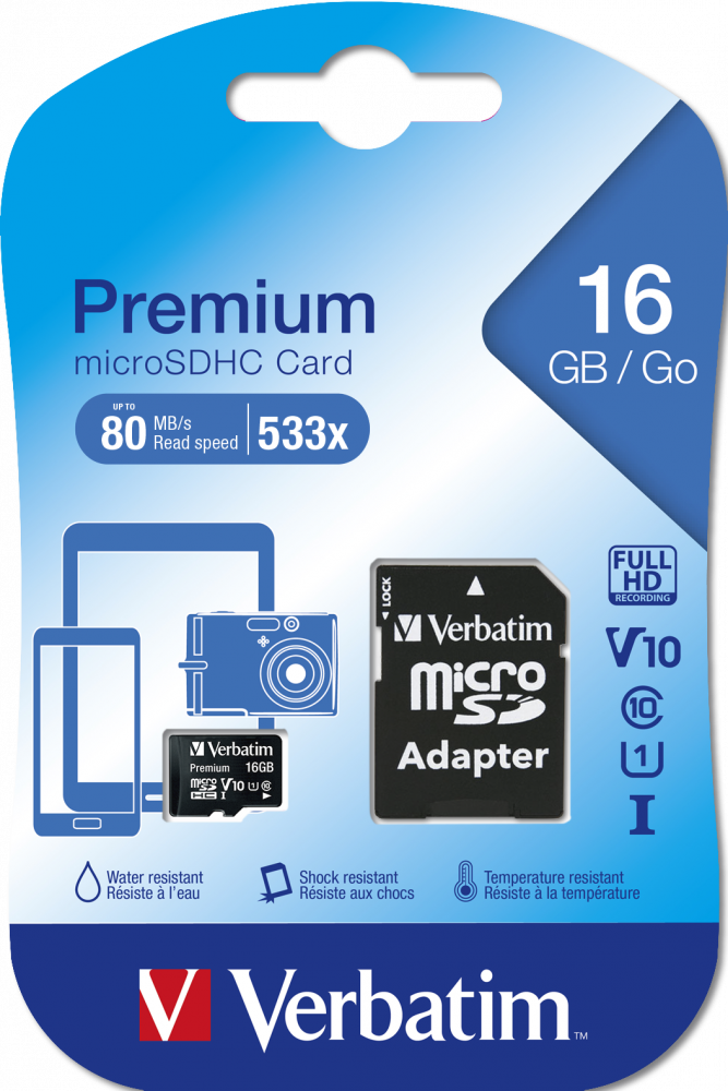 Premium U1 MicroSDHC Card 16GB + adapter